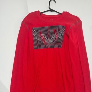 Armani Exchange Red Long-Sleeve Graphic Polo Sweater
